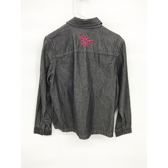 Womens Breckenridge Gray Denim Front Zip Jacket Floral Embroidered Size PL - Picture 4 of 6